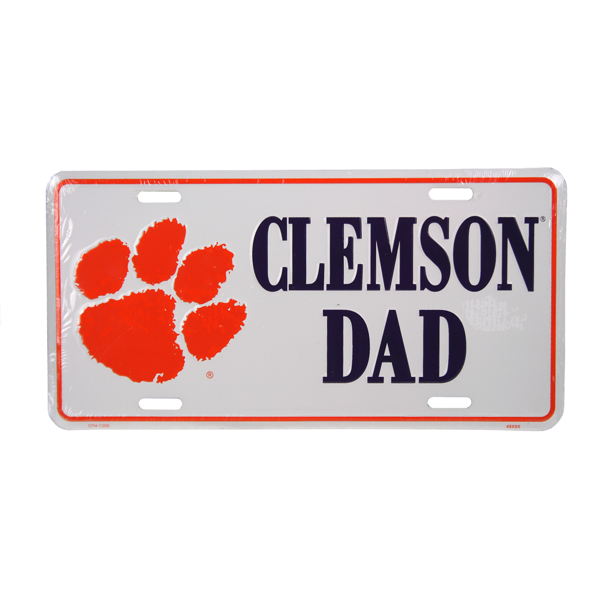 White Car Tag-purple Clemson Dad/orange Paw