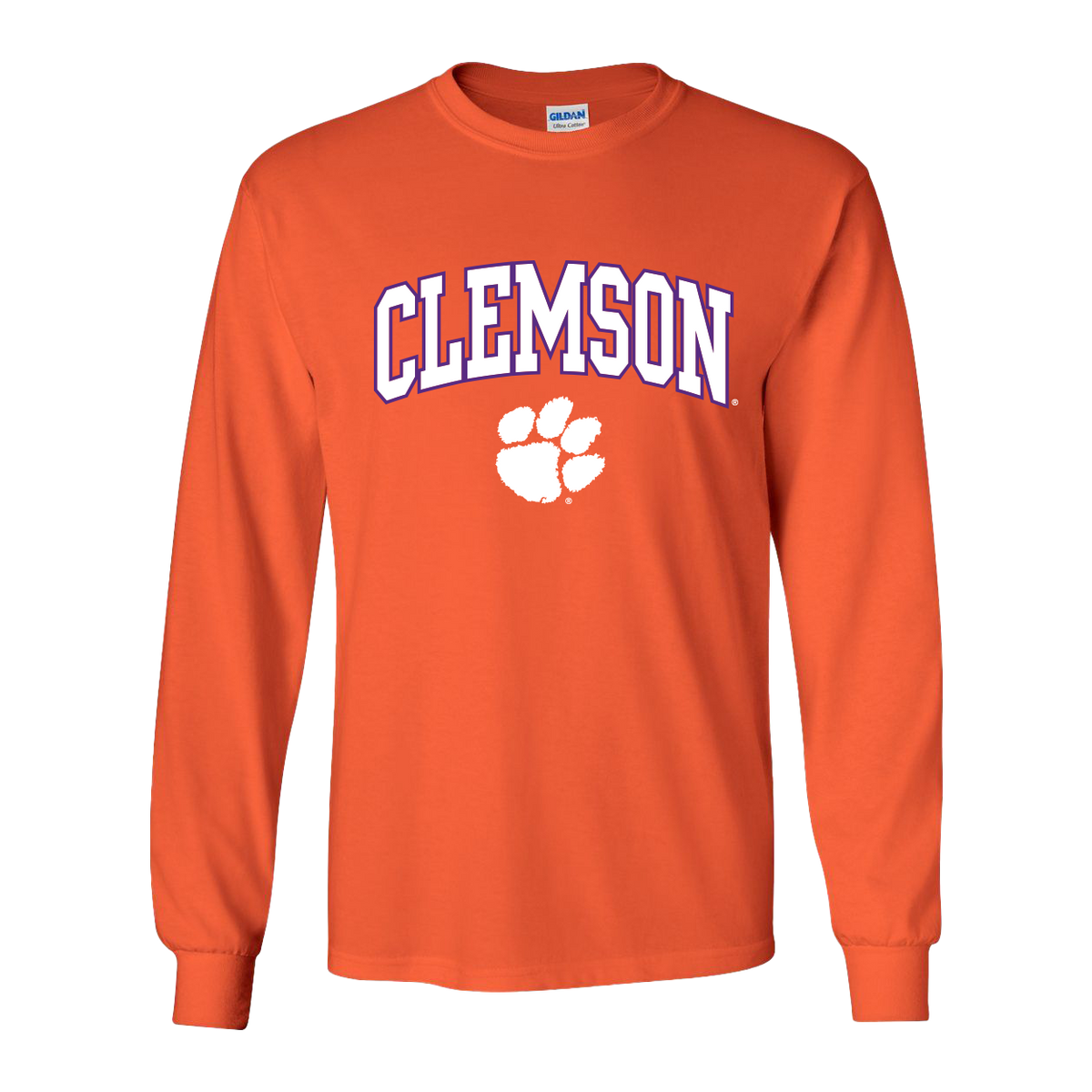 Clemson White and Purple Arch and Paw Long Sleeve Tee - Orange