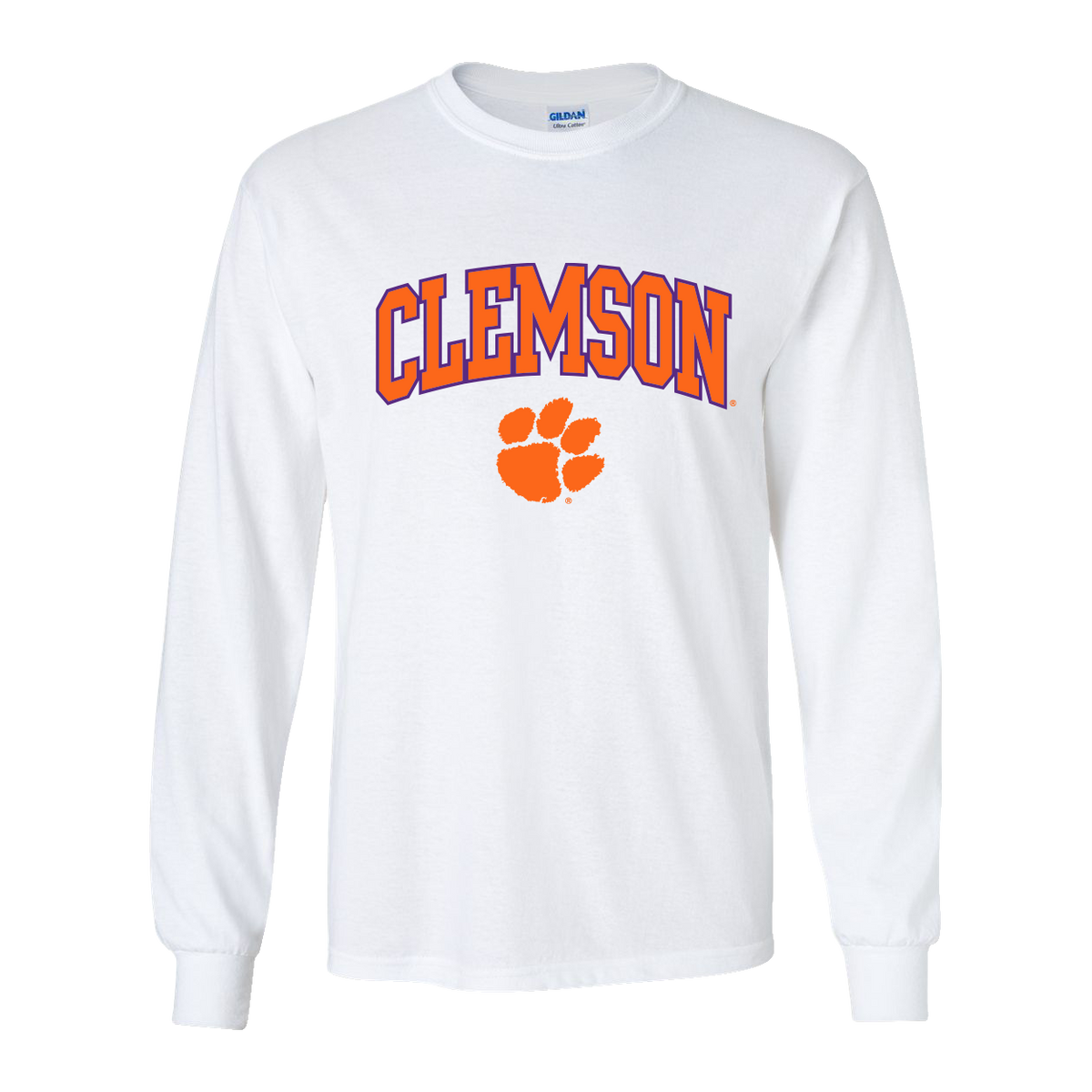 Clemson Orange and Purple Arch and Paw Long Sleeve Tee | Youth - White