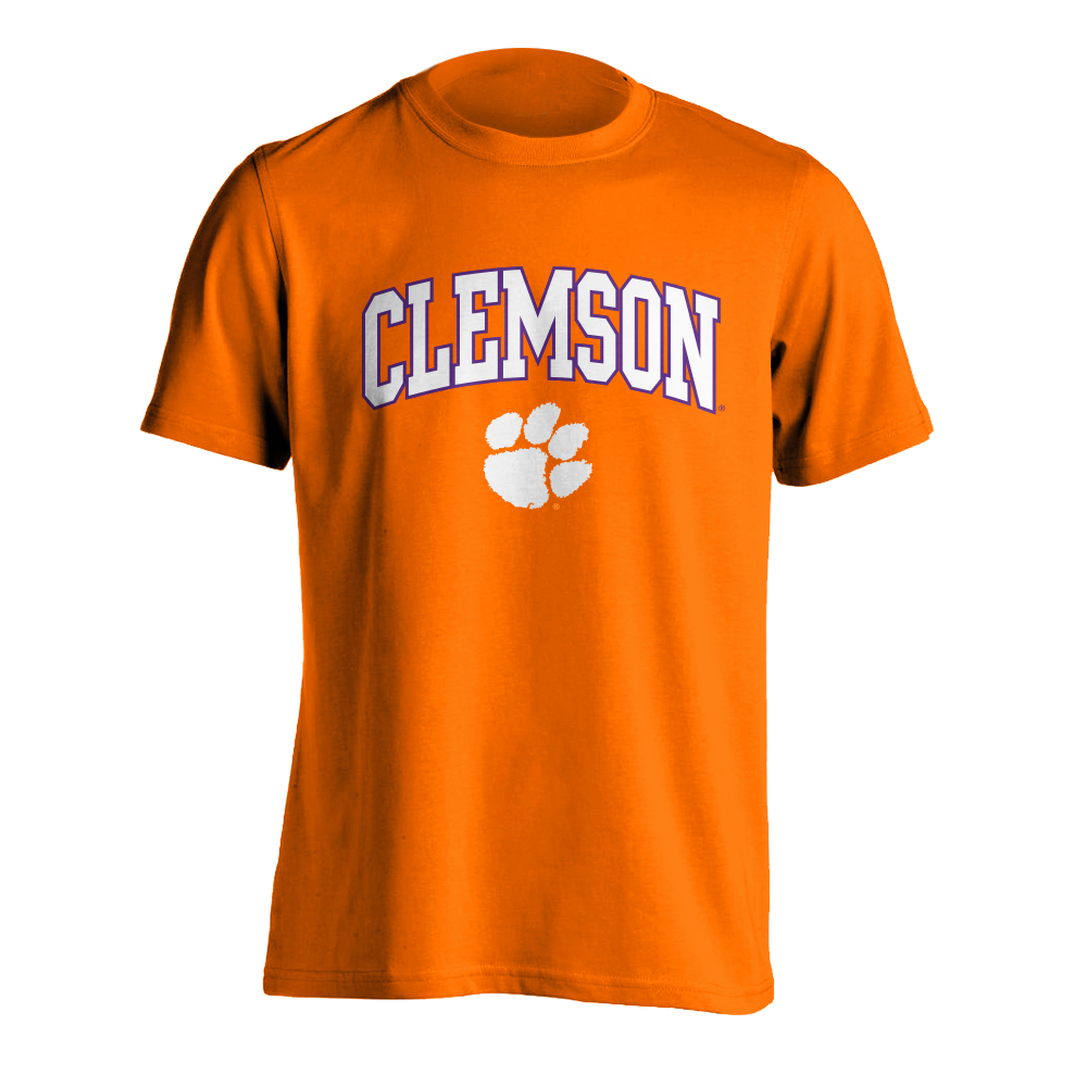 Clemson White and Purple Arch and Paw Tee - Orange