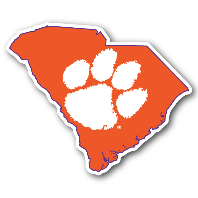 Clemson Paw in State Decal - Orange