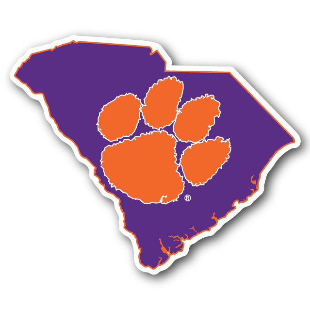 Clemson Paw in State Decal - Purple