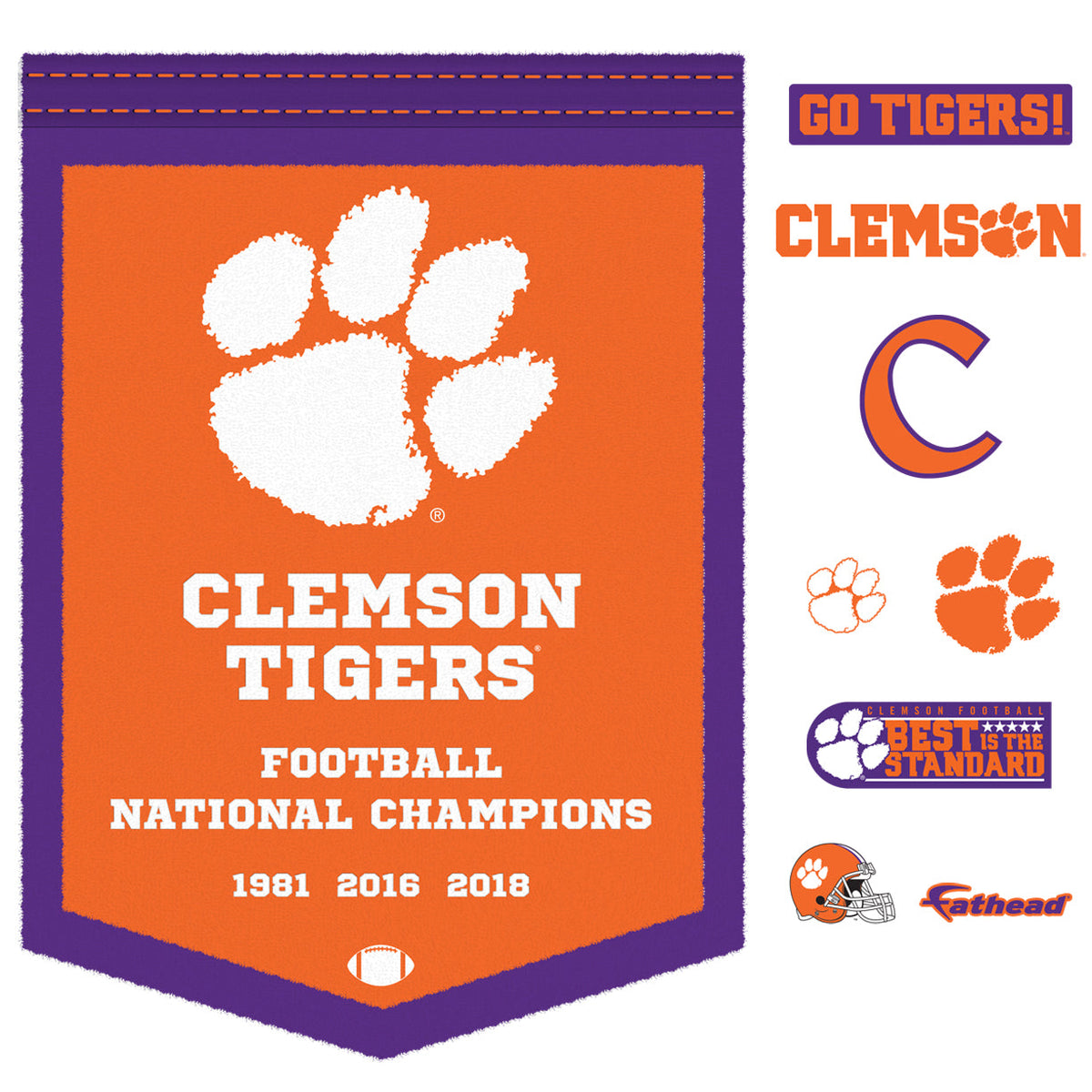 Clemson Tigers: Clemson Tigers 2021 Football Championships Banner        - Officially Licensed NCAA Removable Wall   Adhesive Decal