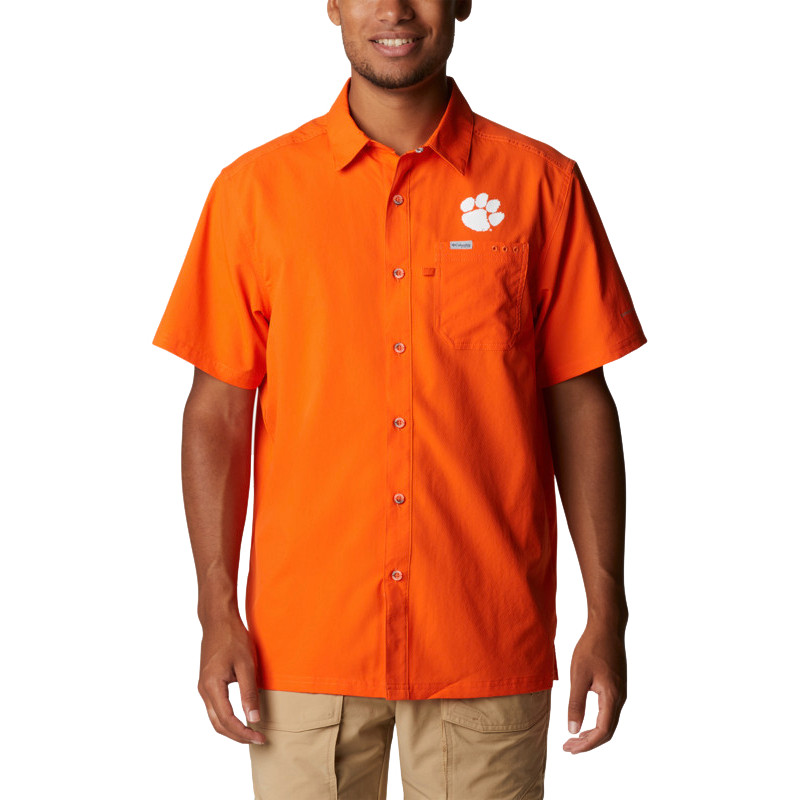 Columbia Slack Tide Orange Camp Shirt Printed White Paw