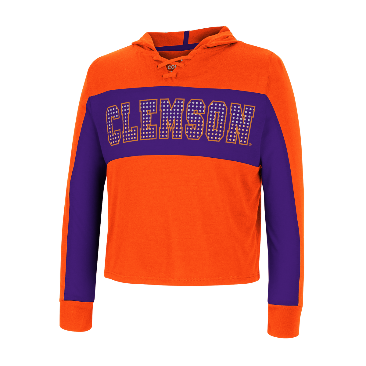 Colosseum Clemson Girls Youth Galooks Hooded Long Sleeve Lace-Up Tee