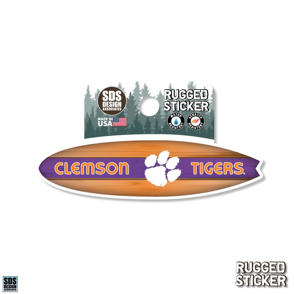 Clemson Tigers Surf Board with Paw Rugged Decal