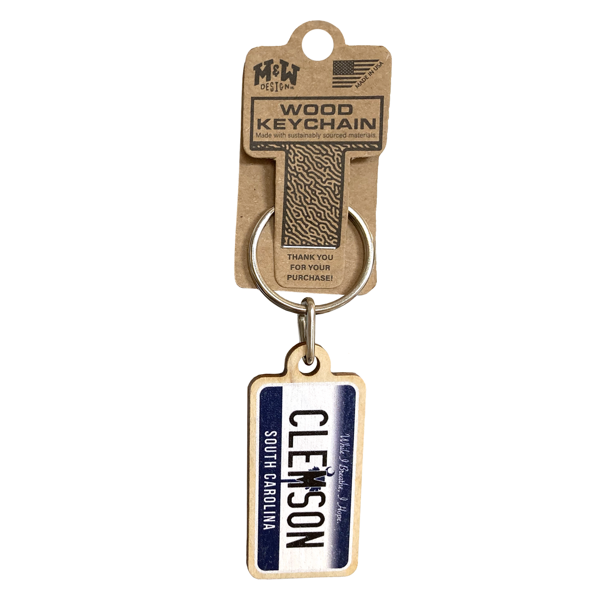 Clemson Wooden License Plate Wood Keychain
