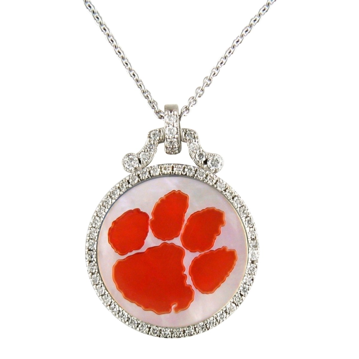 Argent Sport Clemson Tigers Diamond and Mother of Pearl Pendant Necklace - Mr. Knickerbocker