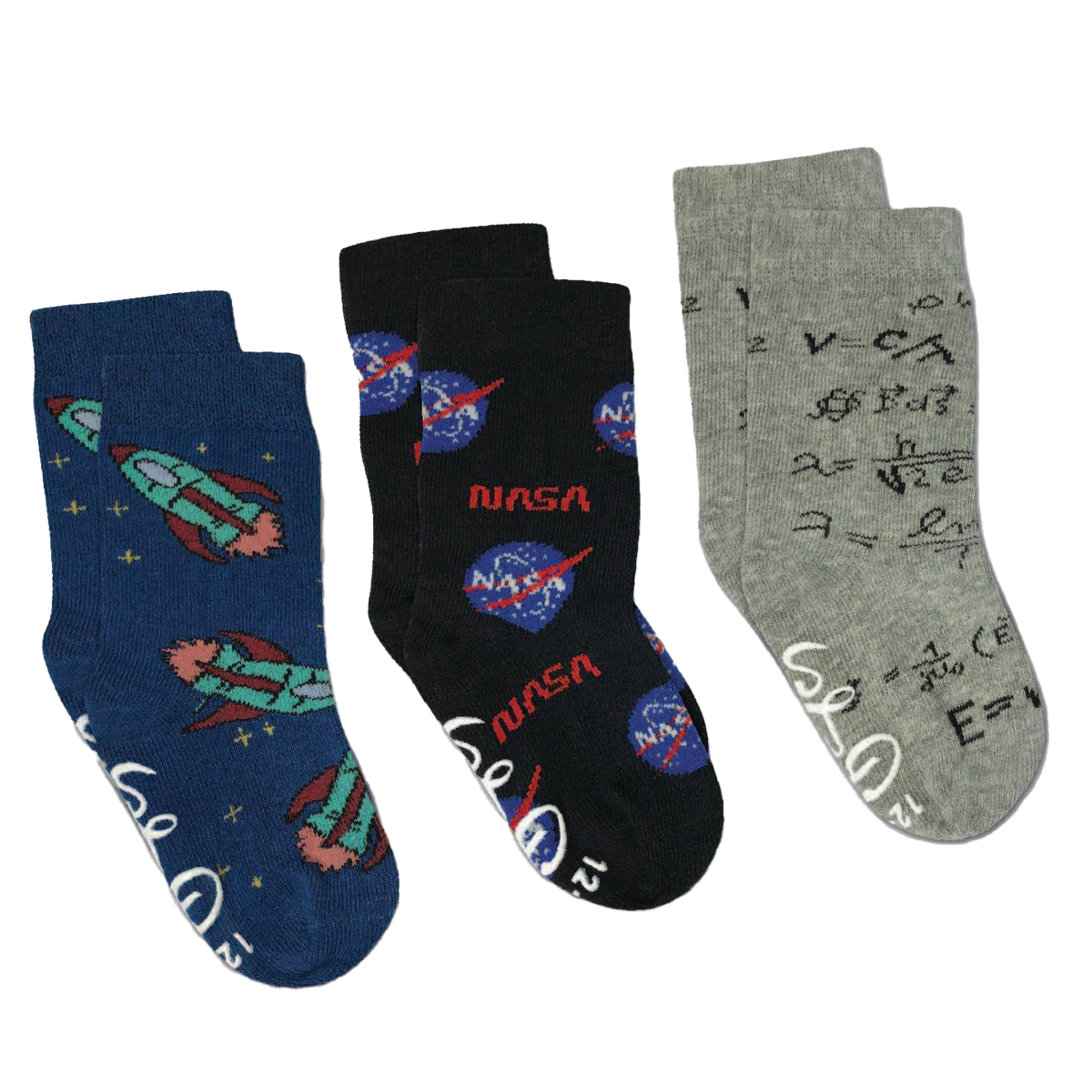 Math, NASA and Rockets Kids Socks / 3-Pack / 2-4 years