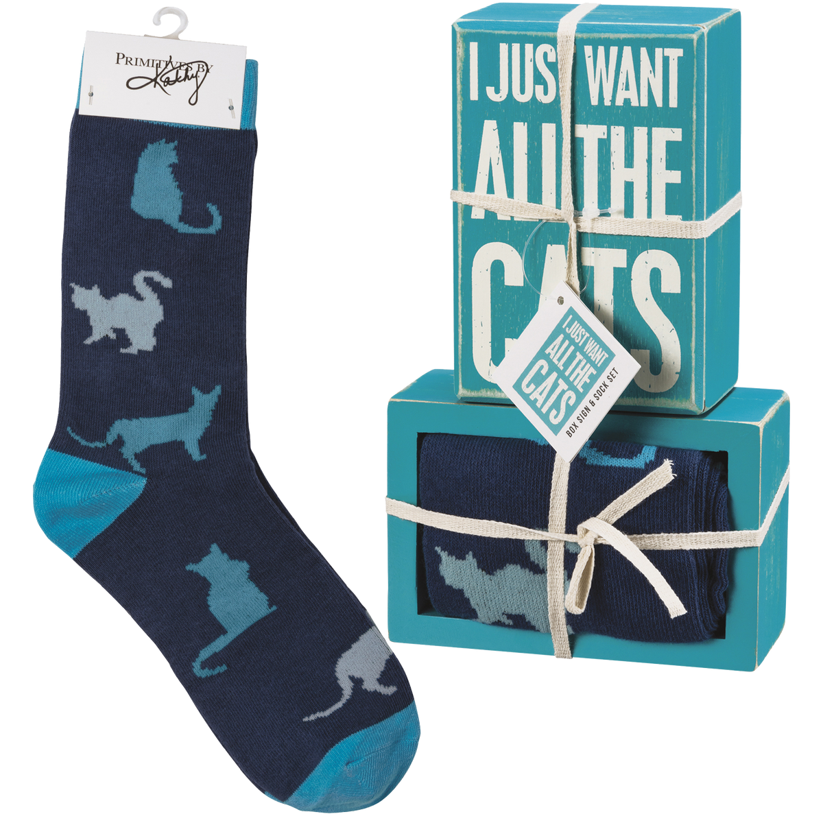 Box Sign &amp; Sock Set - I Just Want All The Cats