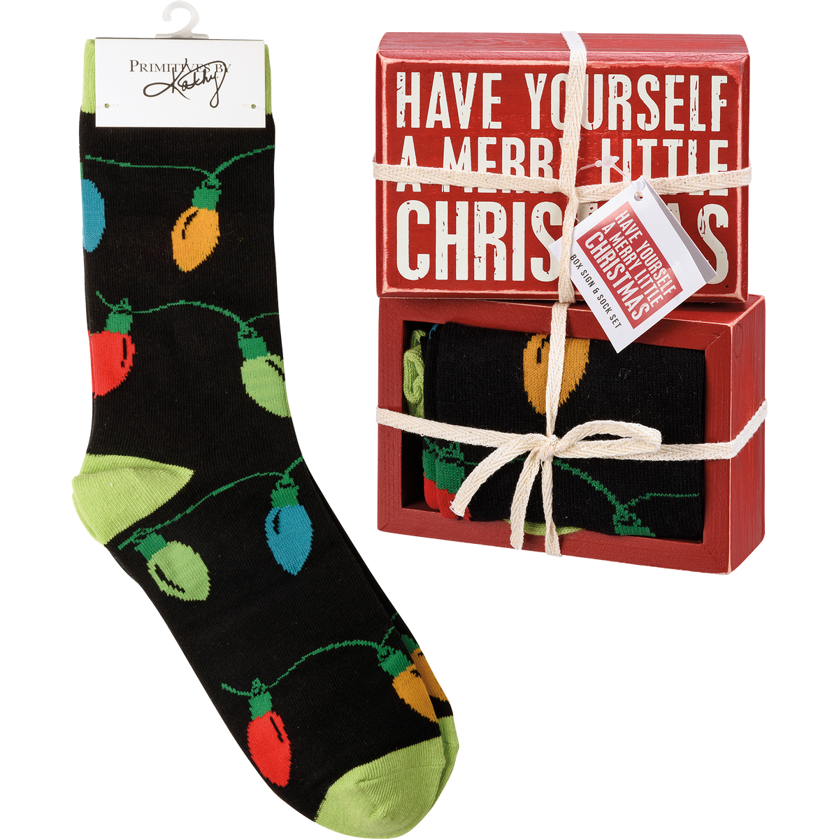 Box Sign &amp; Sock Set - A Merry Little Christmas