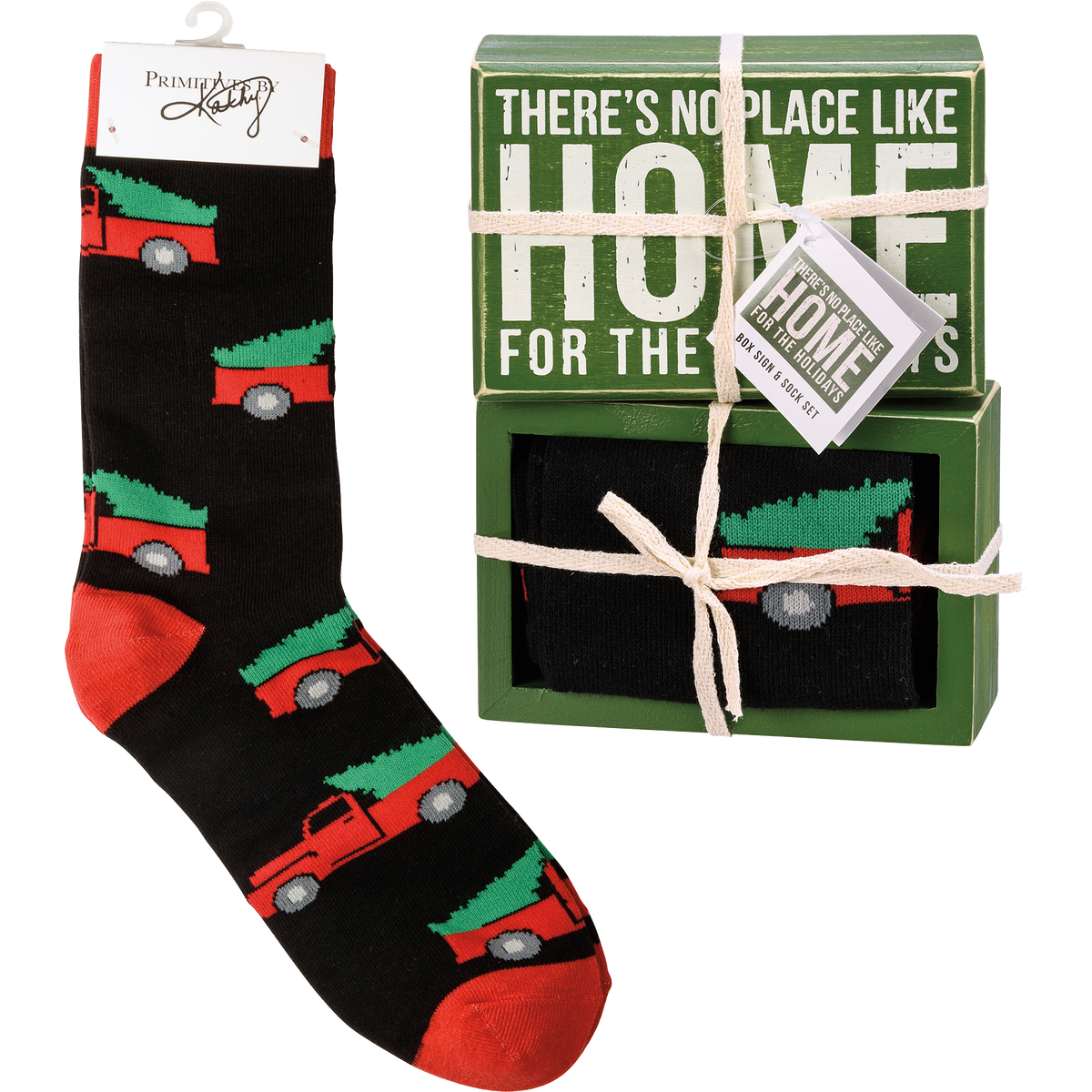 Box Sign &amp; Sock Set - Home For The Holidays