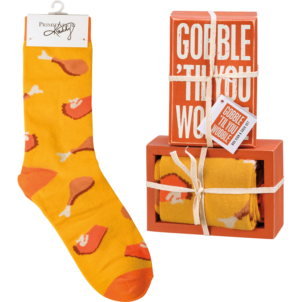 Box Sign &amp; Sock Set - Gobble &#39;Til You Wobble