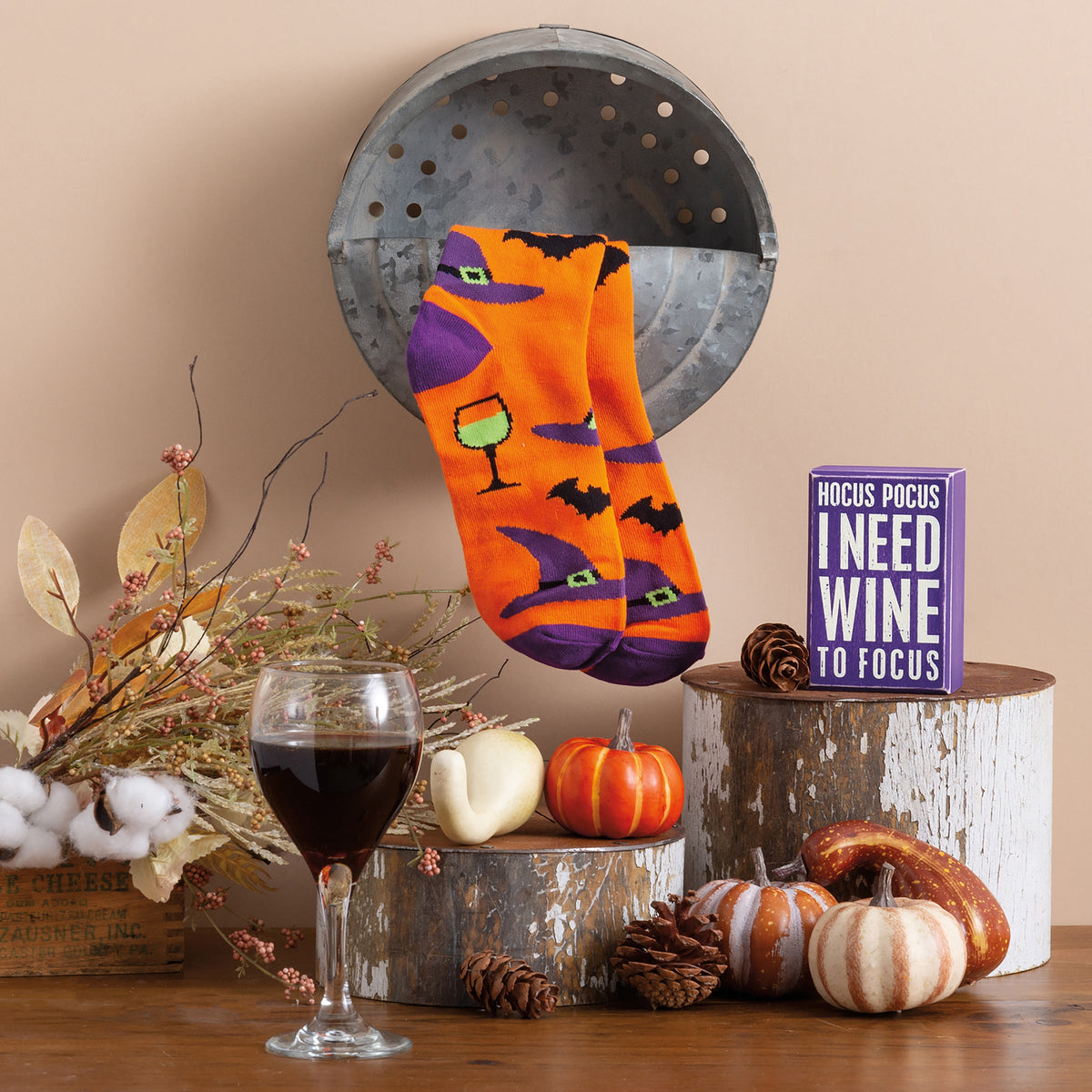 Box Sign &amp; Sock Set - Hocus Pocus I Need Wine