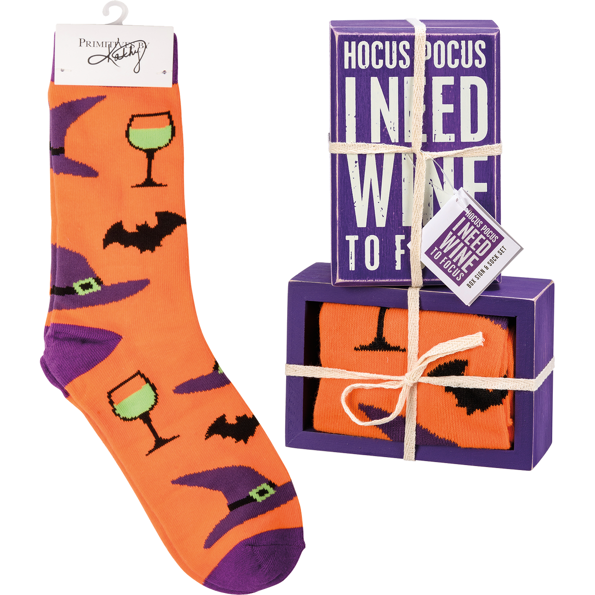 Box Sign &amp; Sock Set - Hocus Pocus I Need Wine