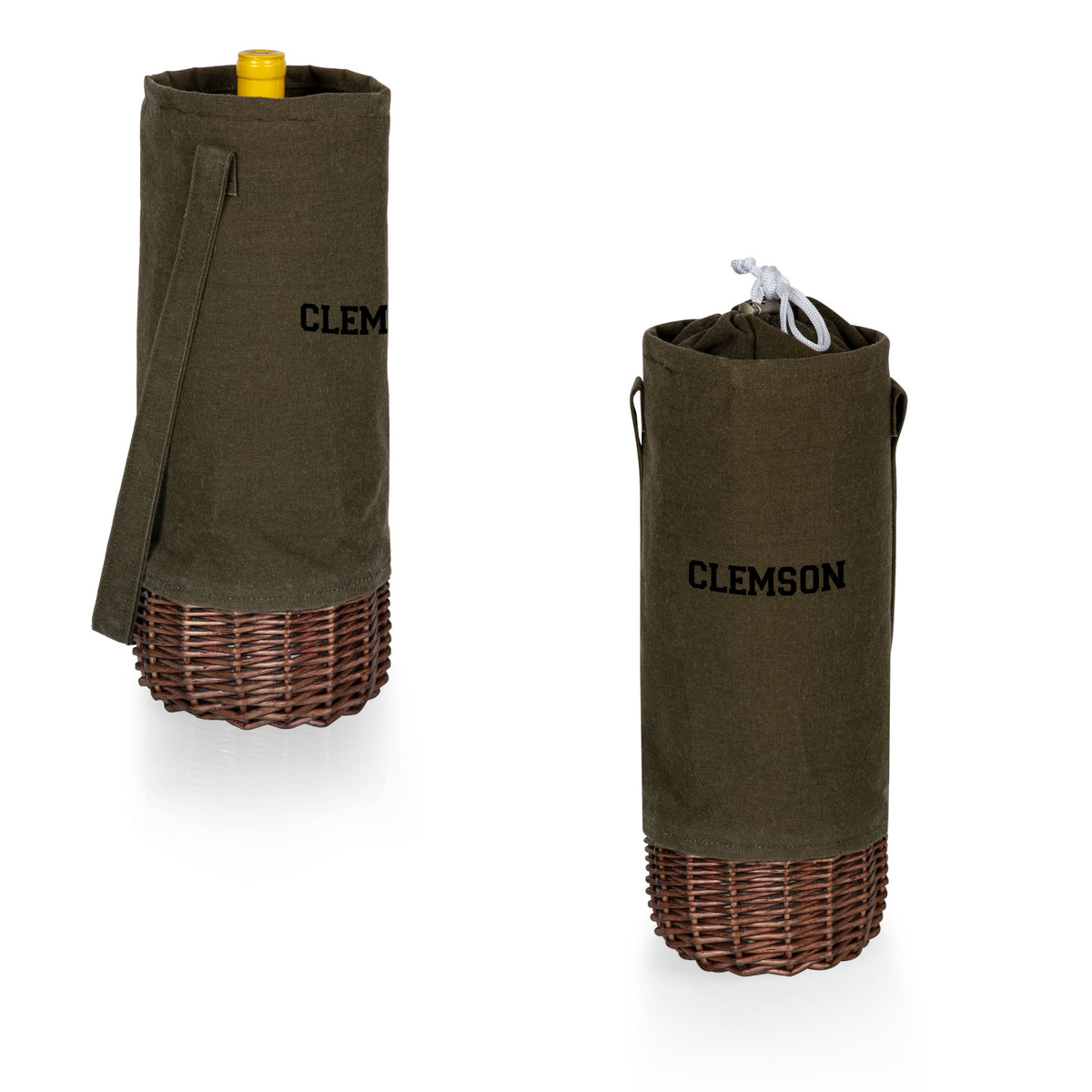 Clemson Tigers - Malbec Insulated Canvas and Willow Wine Bottle Basket, (Khaki Green with Beige Accents) | Online Exclusive