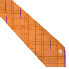 Woven Silk Necktie Orange With Purple Oxford Plaid With White /paw