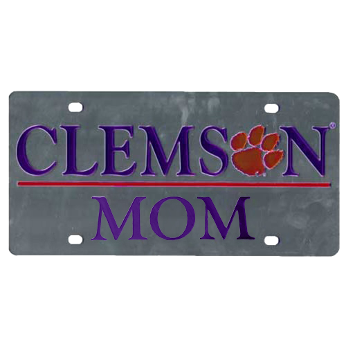 Stockdale Clemson &quot;mom&quot; Silver Car Tag With Paw Print