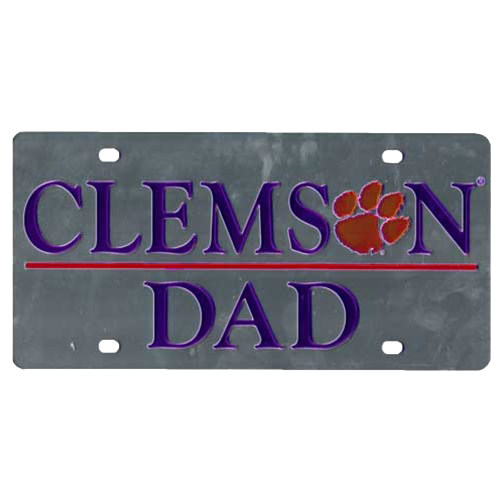 Stockdale Clemson &quot;DAD&quot; Silver Car Tag With Paw Print