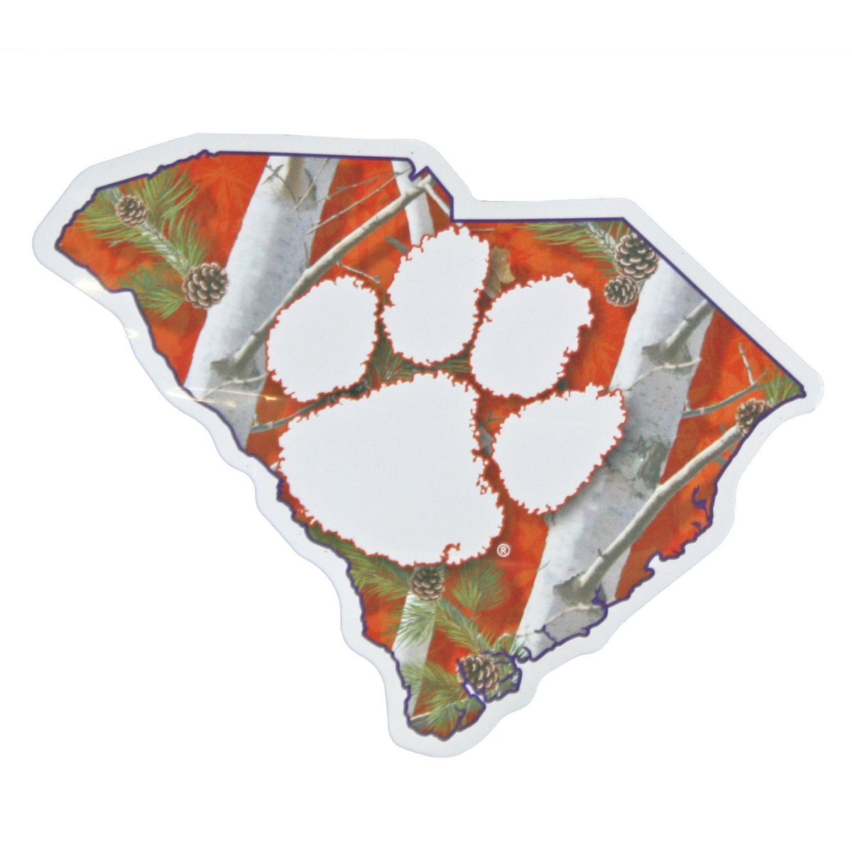 Clemson True Camo State Magnet 6&quot; White Paw