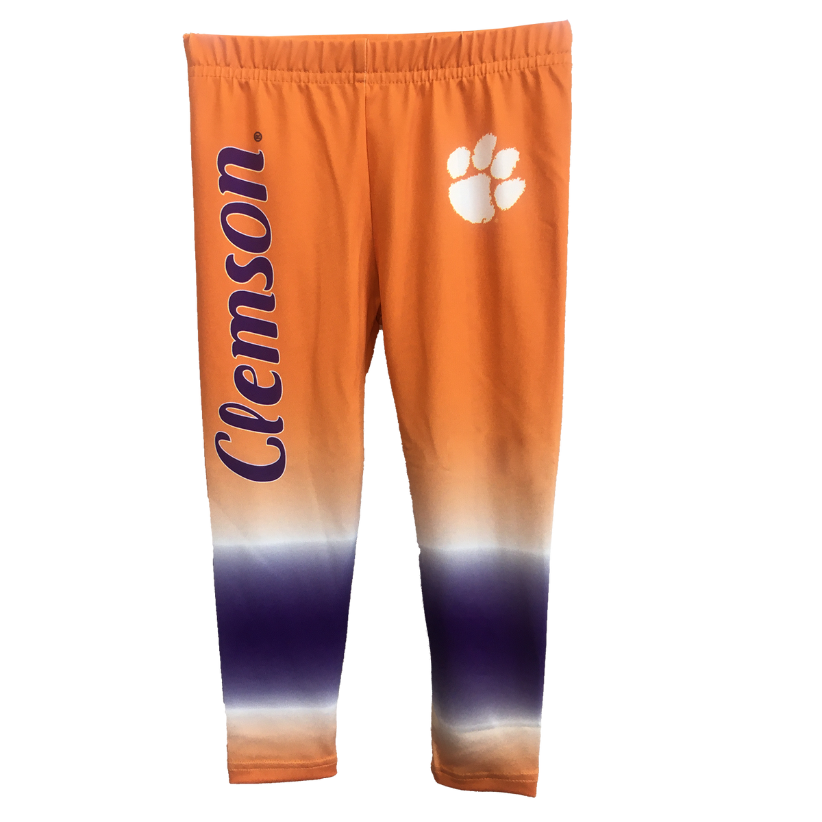 Clemson Tigers Leggings with Orange and Purple Tie-Dye and white Paw - Girls