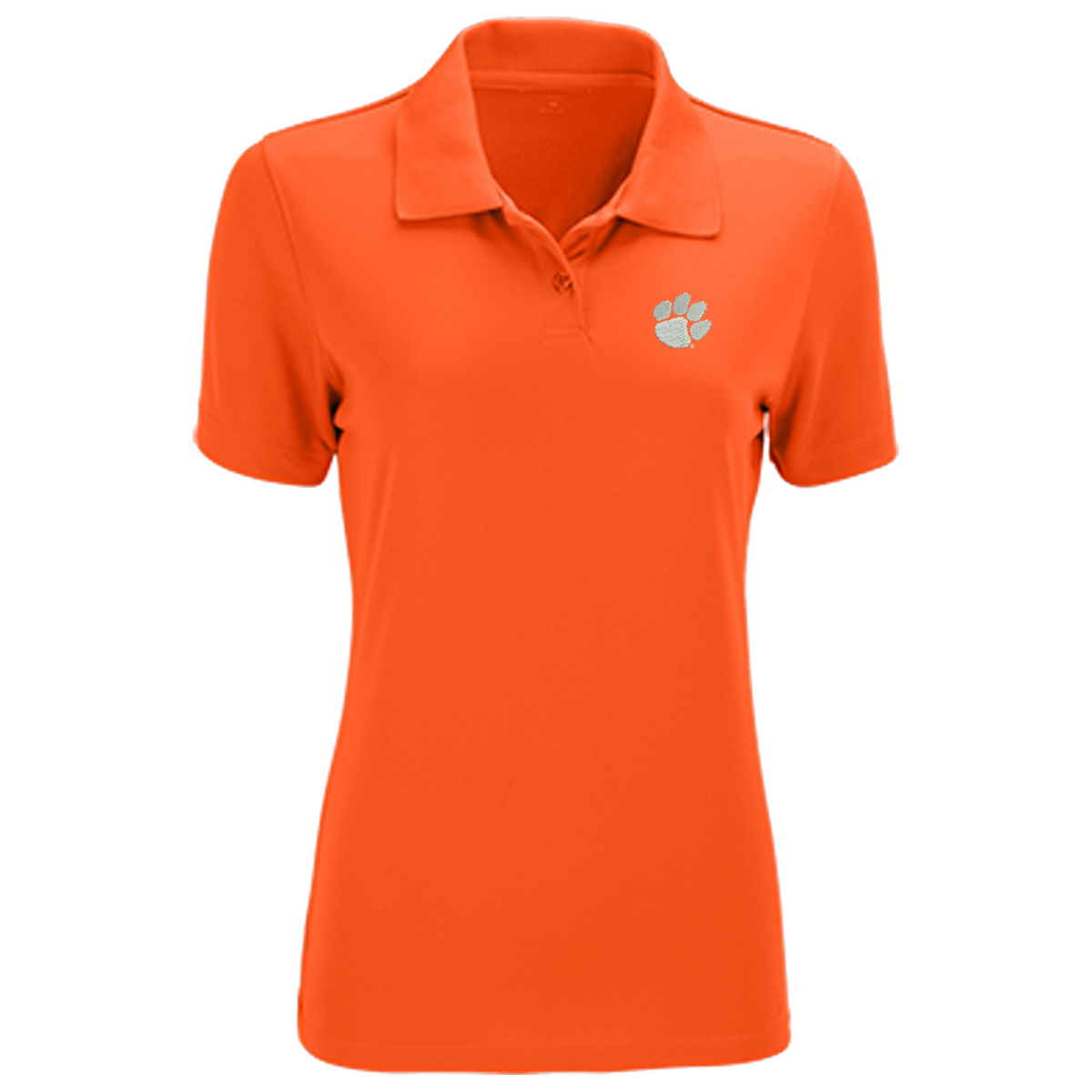 Clemson Vansport Omega Solid Mesh Tech Women&#39;s Polo with Paw