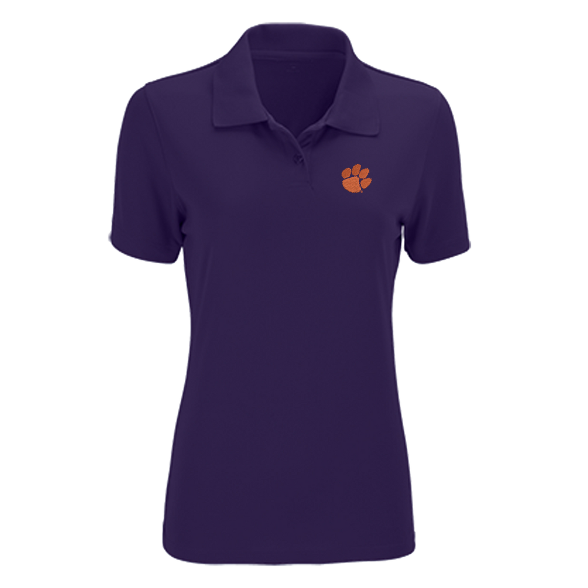 Clemson Vansport Omega Solid Mesh Tech Women&#39;s Polo with Paw