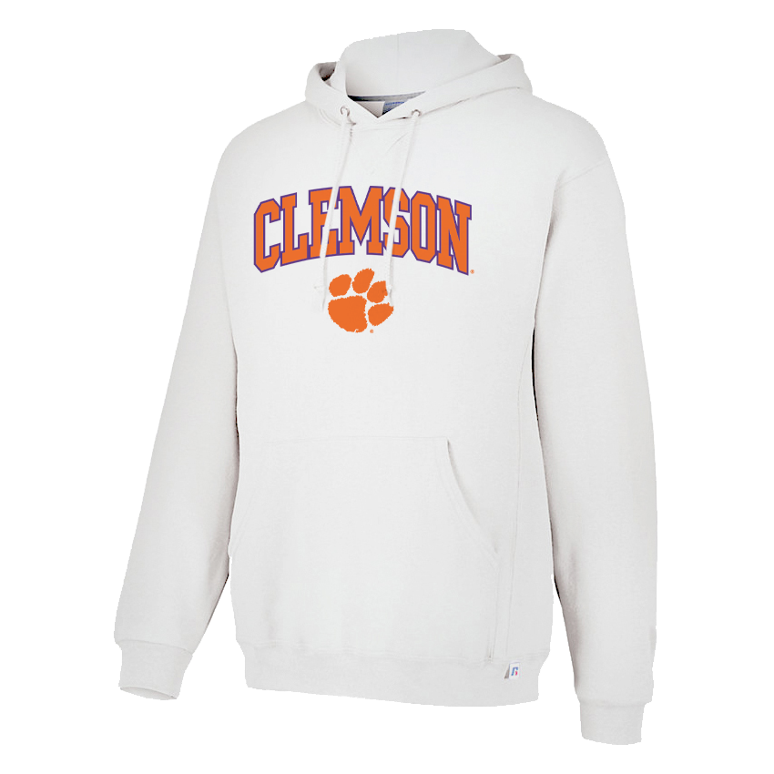 Clemson Orange and Purple Arch and Paw Hoodie - White