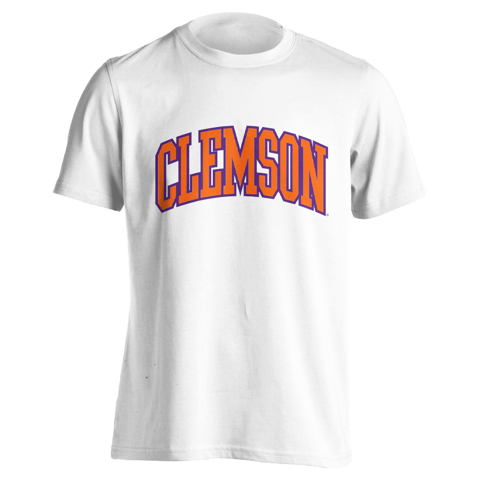 Clemson Orange with Purple Outline Tall Arch Tee - White