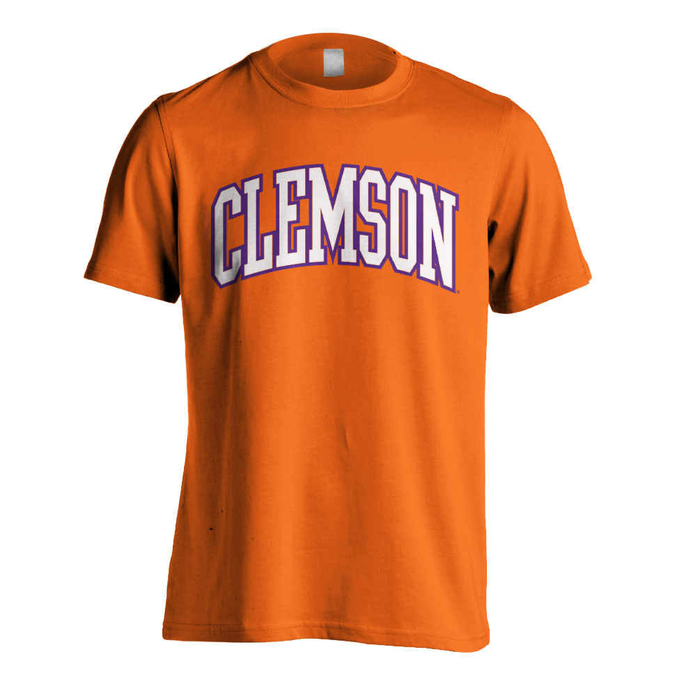 Clemson White with Purple Outline Tall Arch Tee - Orange