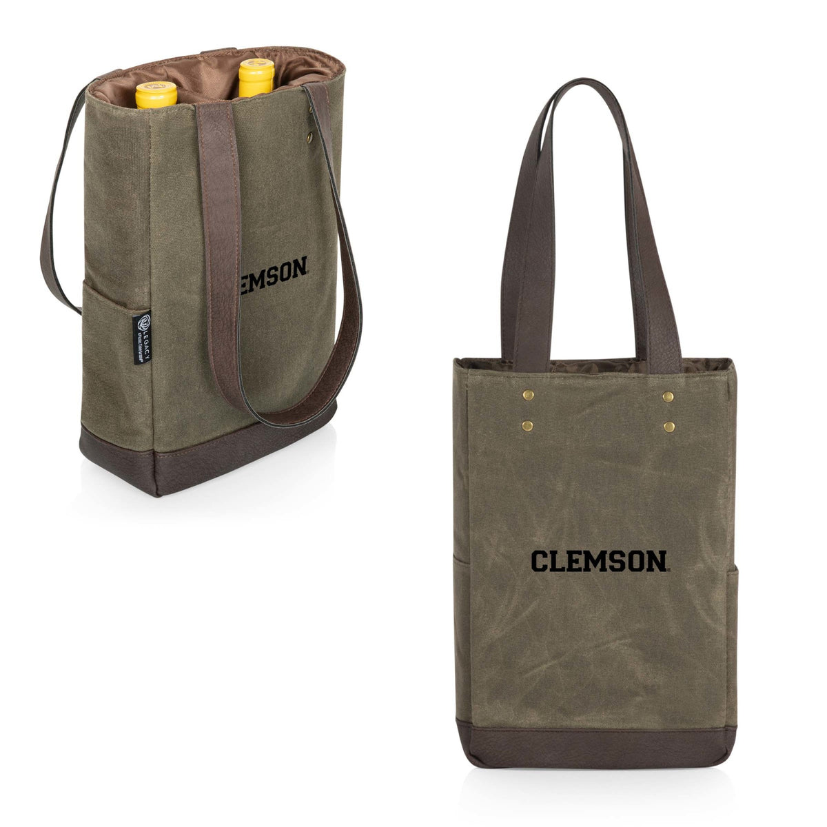 Clemson Tigers - 2 Bottle Insulated Wine Cooler Bag, (Khaki Green with Beige Accents) | Online Exclusive