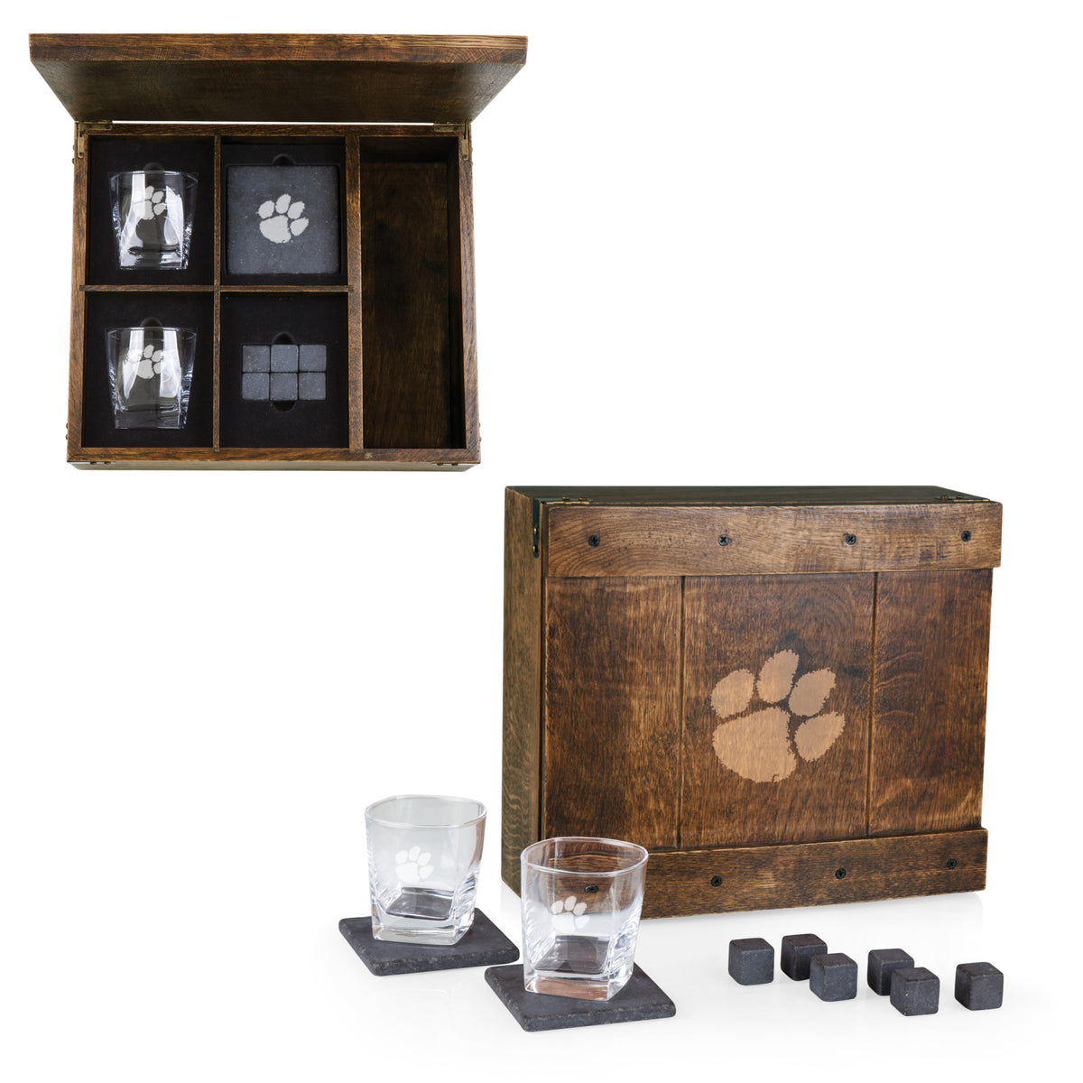 Clemson Tigers - Whiskey Box Gift Set, (Oak Wood) | Online Exclusive