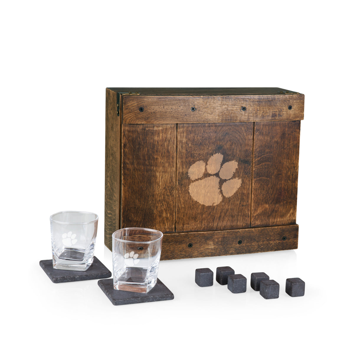 Clemson Tigers - Whiskey Box Gift Set, (Oak Wood) | Online Exclusive