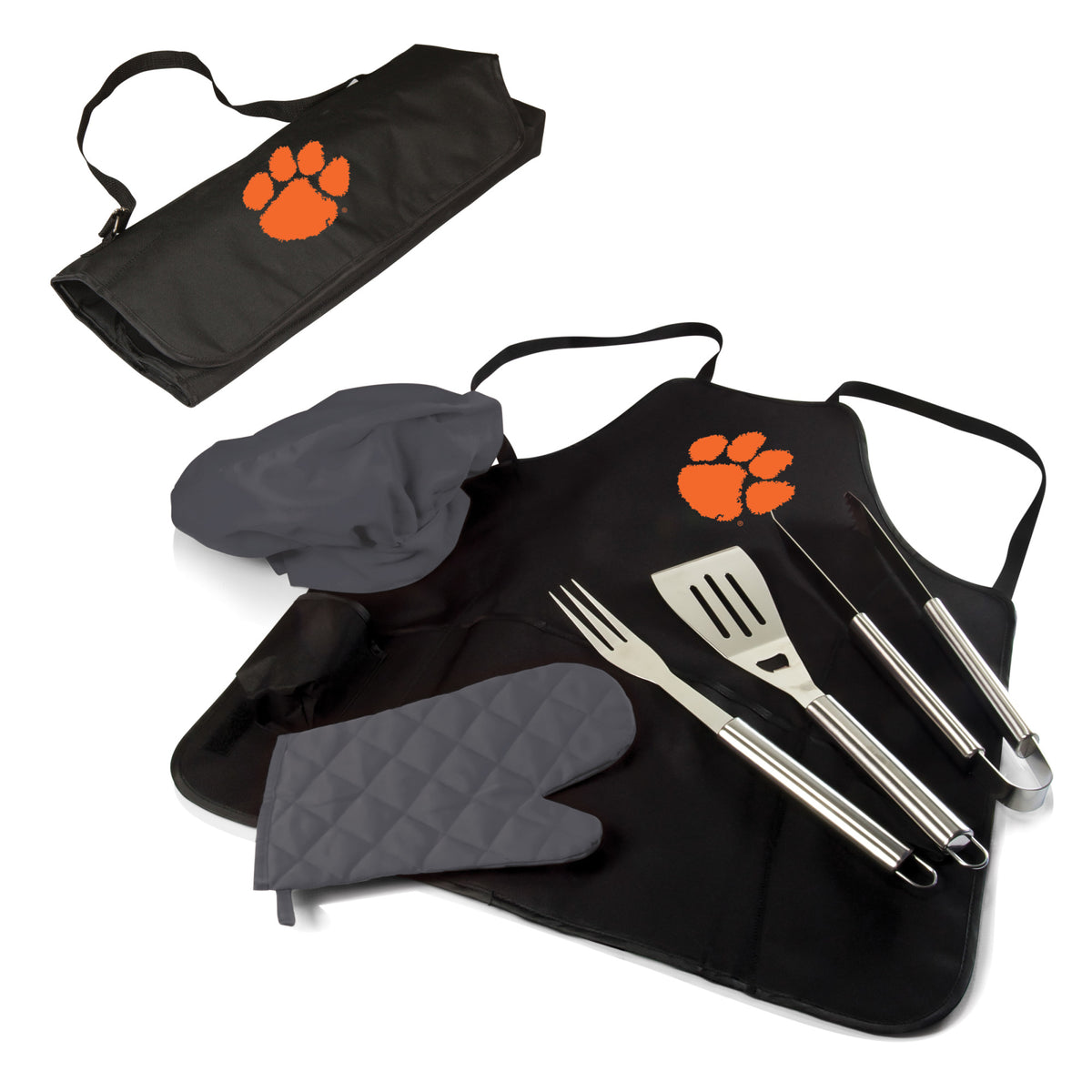 Clemson Tigers - BBQ Apron Tote Pro Grill Set, (Black with Gray Accents) | Online Exclusive