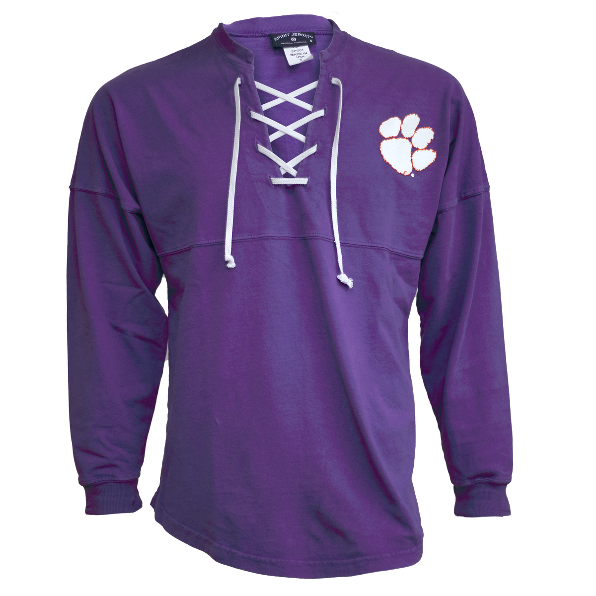 Clemson with Repeating Paws on Lace-up Spirit Jersey