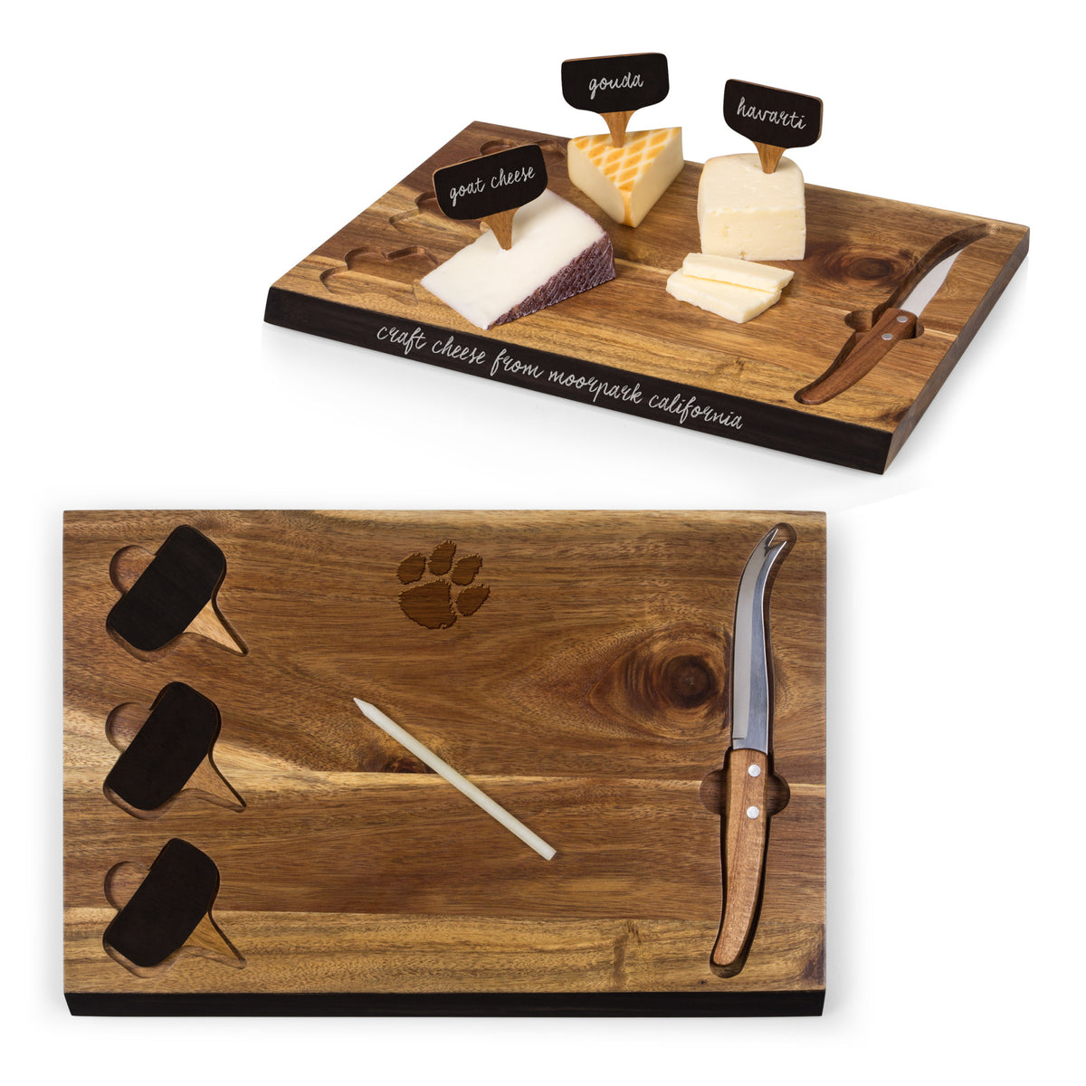 Clemson Tigers - Delio Acacia Cheese Cutting Board &amp; Tools Set, (Acacia Wood) | Online Exclusive