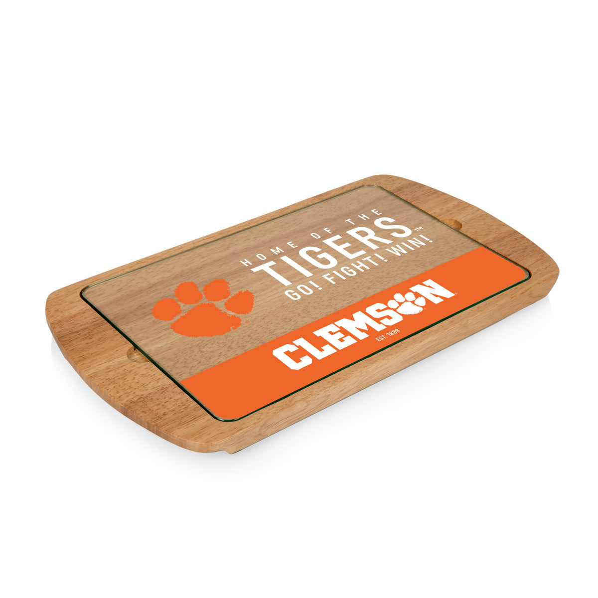 Clemson Tigers - Billboard Glass Top Serving Tray, (Parawood) | Online Exclusive