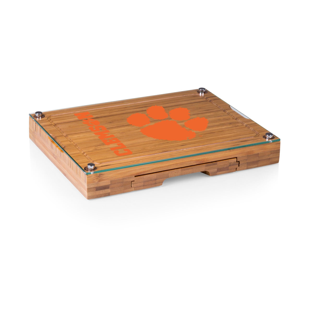 Clemson Tigers - Concerto Glass Top Cheese Cutting Board &amp; Tools Set, (Bamboo) | Online Exclusive