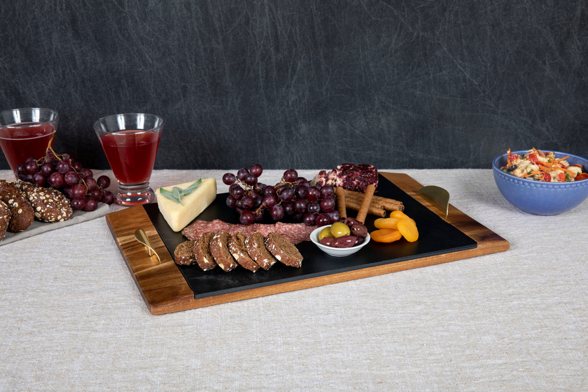 Clemson Tigers - Covina Acacia and Slate Serving Tray, (Acacia Wood &amp; Slate Black with Gold Accents) | Online Exclusive