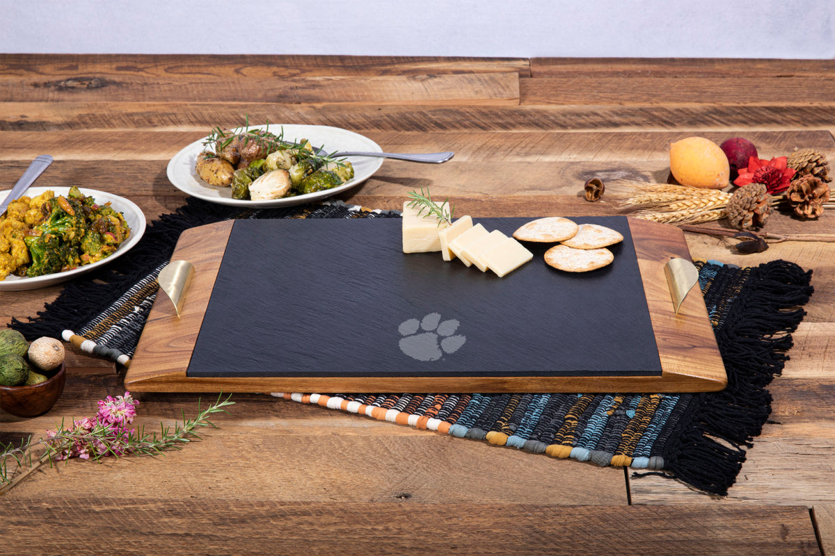 Clemson Tigers - Covina Acacia and Slate Serving Tray, (Acacia Wood &amp; Slate Black with Gold Accents) | Online Exclusive