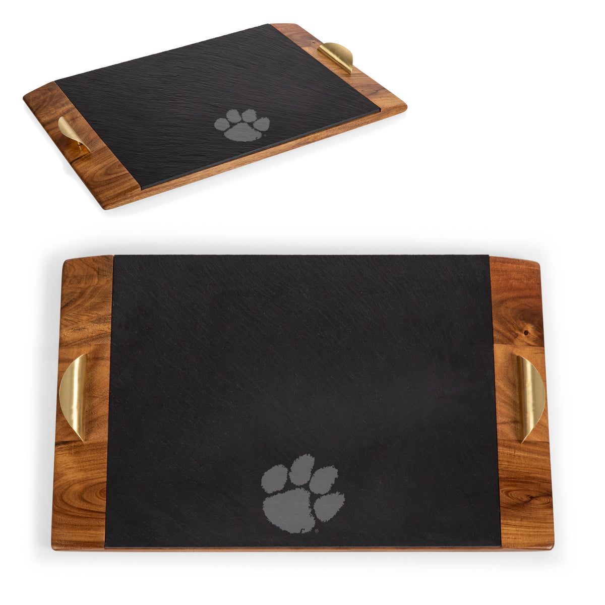 Clemson Tigers - Covina Acacia and Slate Serving Tray, (Acacia Wood &amp; Slate Black with Gold Accents) | Online Exclusive