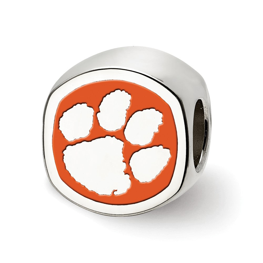 Sterling Silver Clemson University Cushion Shaped Logo Bead Charm