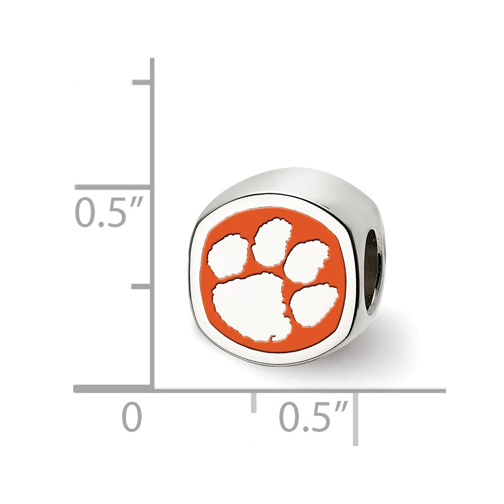 Sterling Silver Clemson University Cushion Shaped Logo Bead Charm