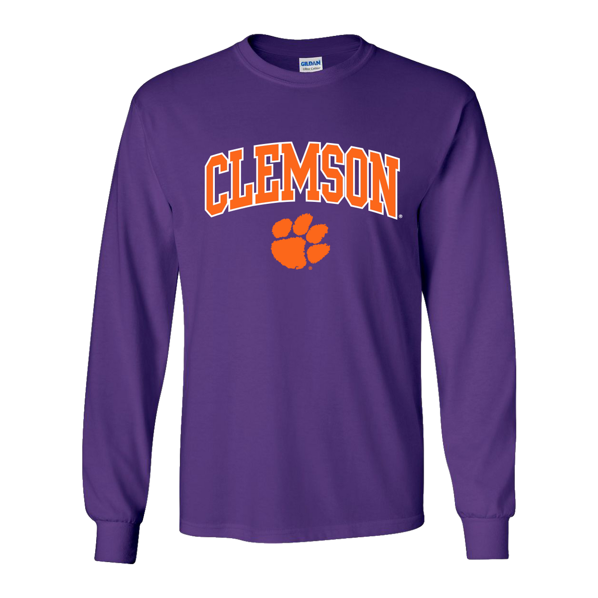 Clemson Orange and White Arch and Paw Long Sleeve Tee - Purple