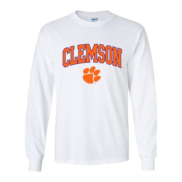 Clemson Orange and Purple Arch and Paw Long Sleeve Tee - White - Mr ...