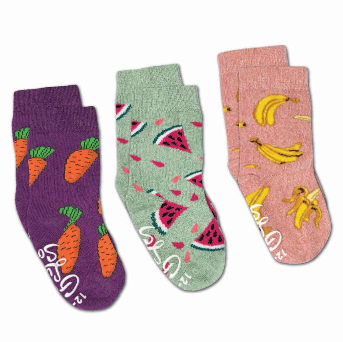 Bananas, Carrots and Watermelon Kids Socks / 3-Pack / 1-2 years