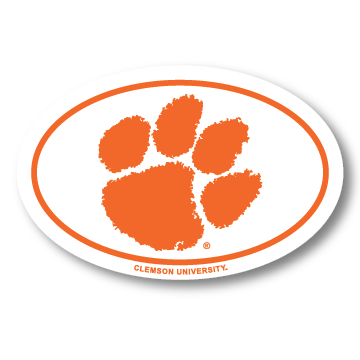 Clemson Paw Oval Decal - White