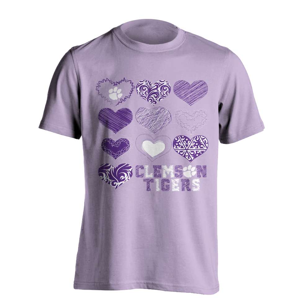 Clemson Tigers Hearts T-Shirt | Comfort Colors - Orchid