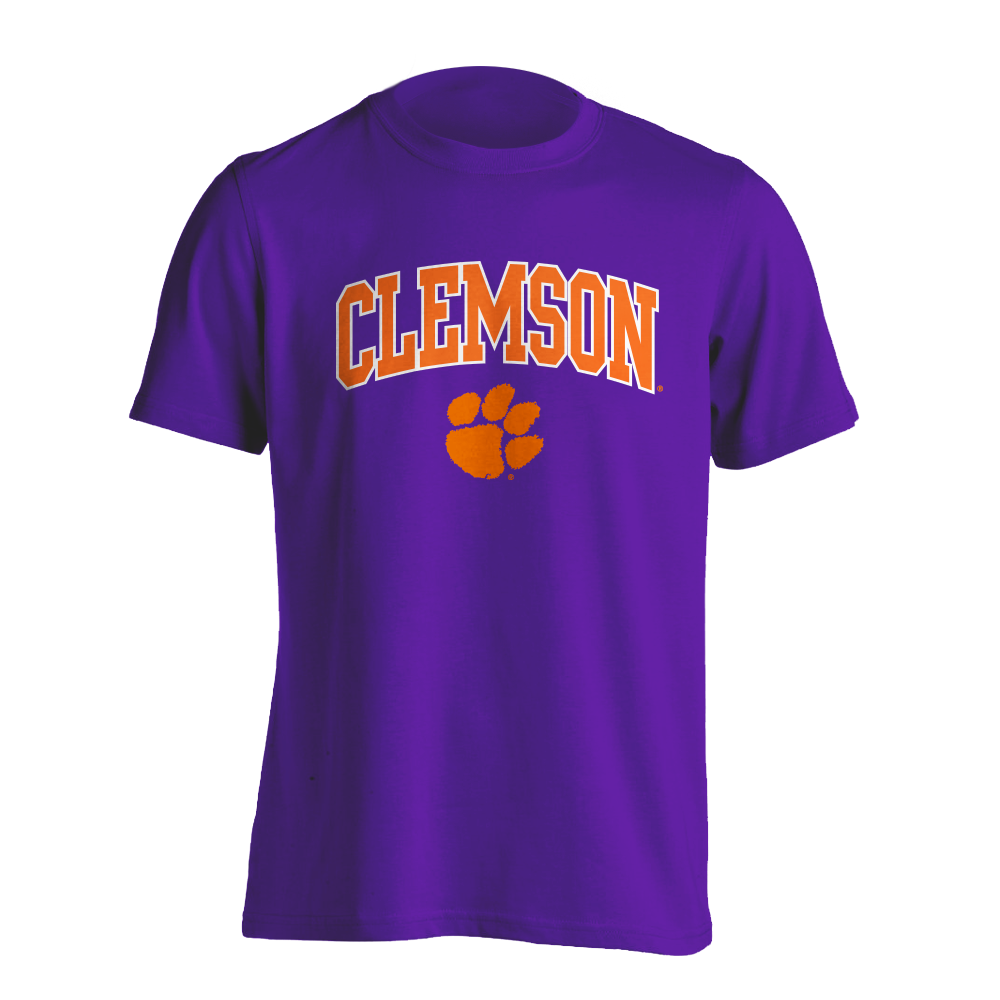 Clemson Orange and White Arch and Paw Tee - Purple