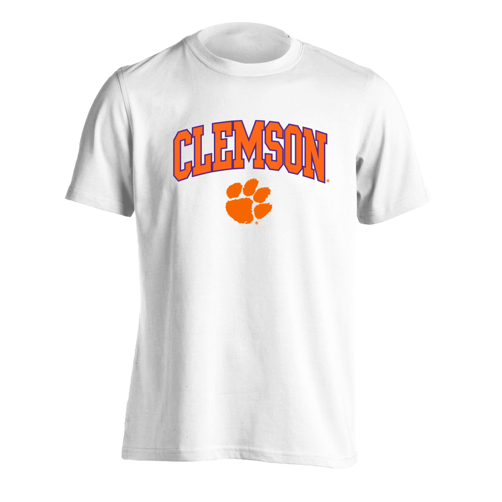 Clemson Orange and Purple Arch and Paw Tee - White